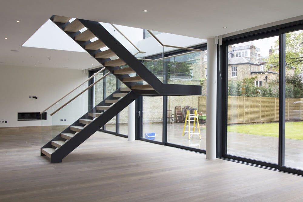 modern straight string stairs