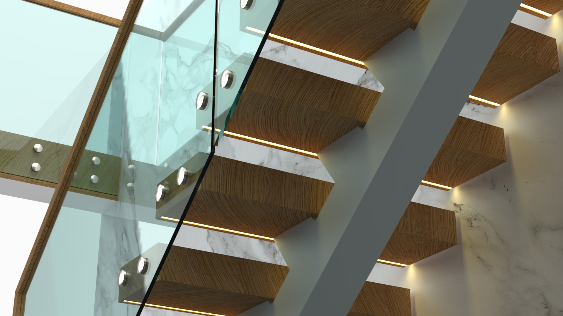 Centre Spine Renders Centre spine staircase with steel mono stringer and oak treads renders